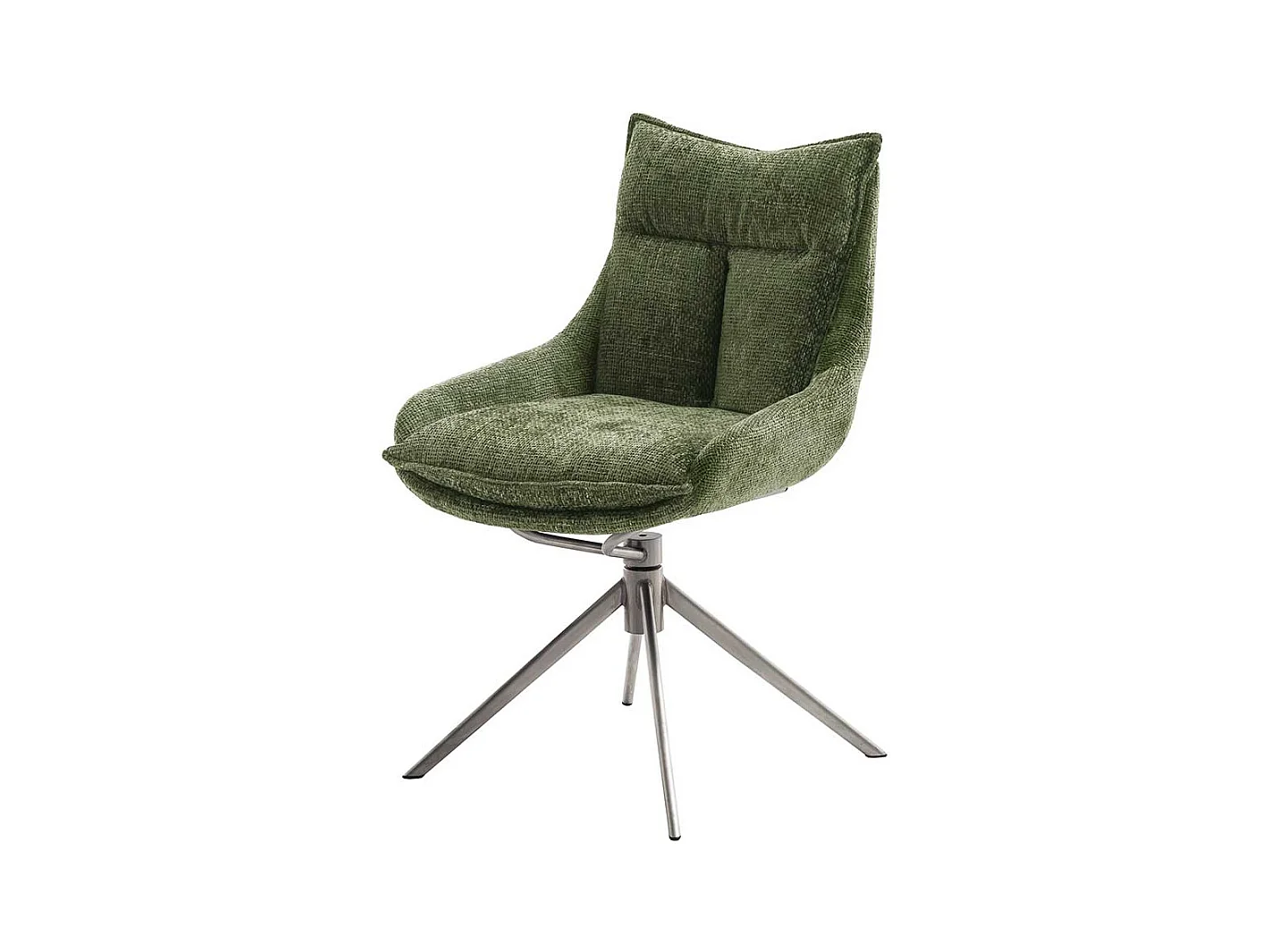 2 Stühle aus Strukturstoff und Metall Oliv Grün und Edelstahlfarben (2er Set)
