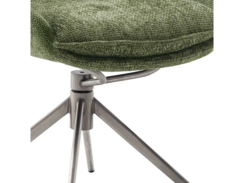 2 Stühle aus Strukturstoff und Metall Oliv Grün und Edelstahlfarben (2er Set)