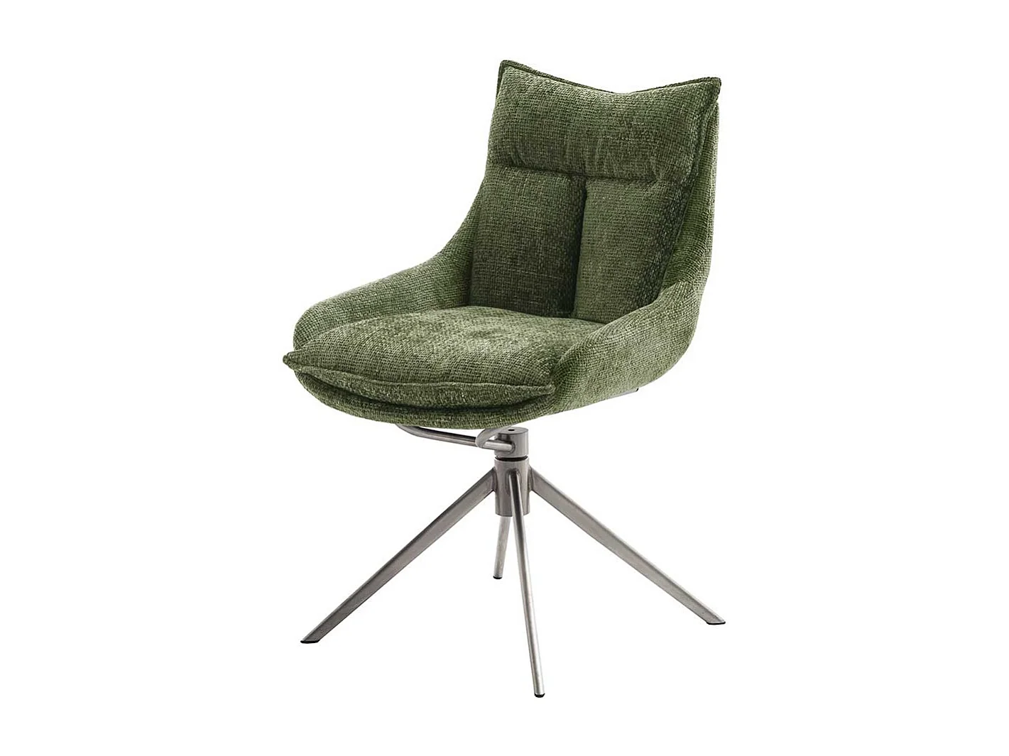 2 Stühle aus Strukturstoff und Metall Oliv Grün und Edelstahlfarben (2er Set)