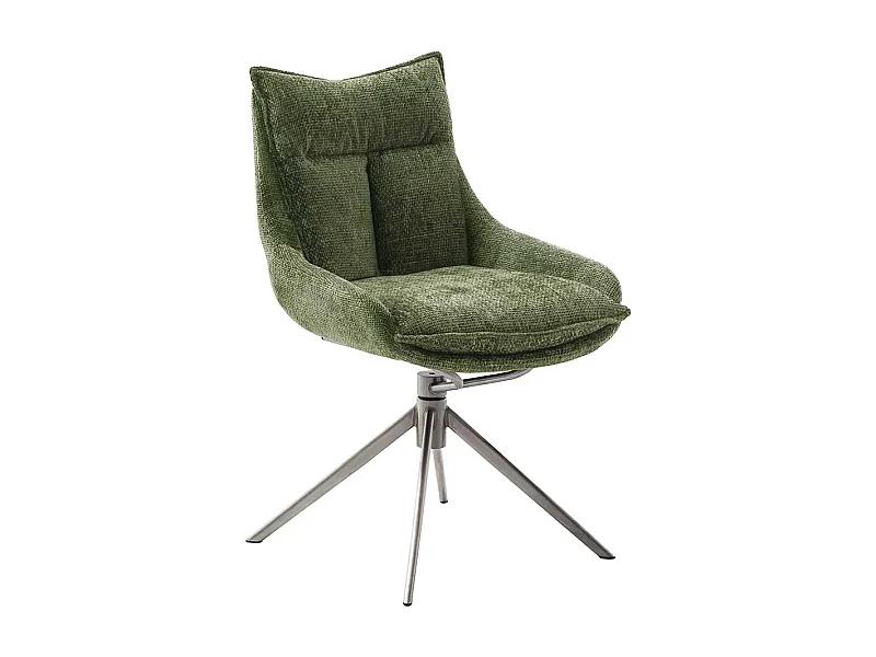 2 Stühle aus Strukturstoff und Metall Oliv Grün und Edelstahlfarben (2er Set)