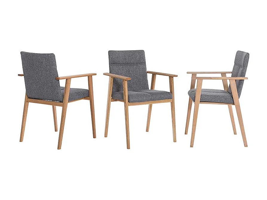 Armlehnen Esszimmerstuhl in Grau Webstoff vier Stuhlbeinen aus Massivholz