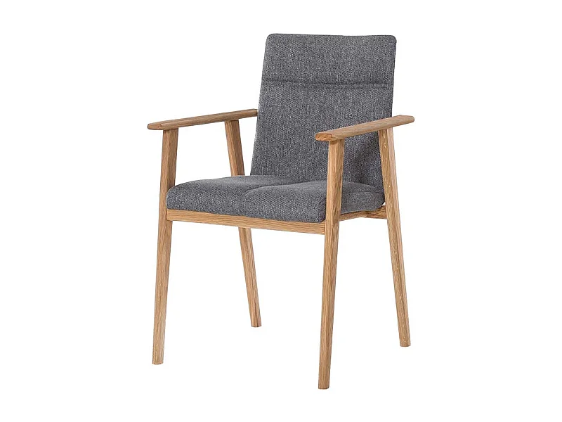 Armlehnen Esszimmerstuhl in Grau Webstoff vier Stuhlbeinen aus Massivholz