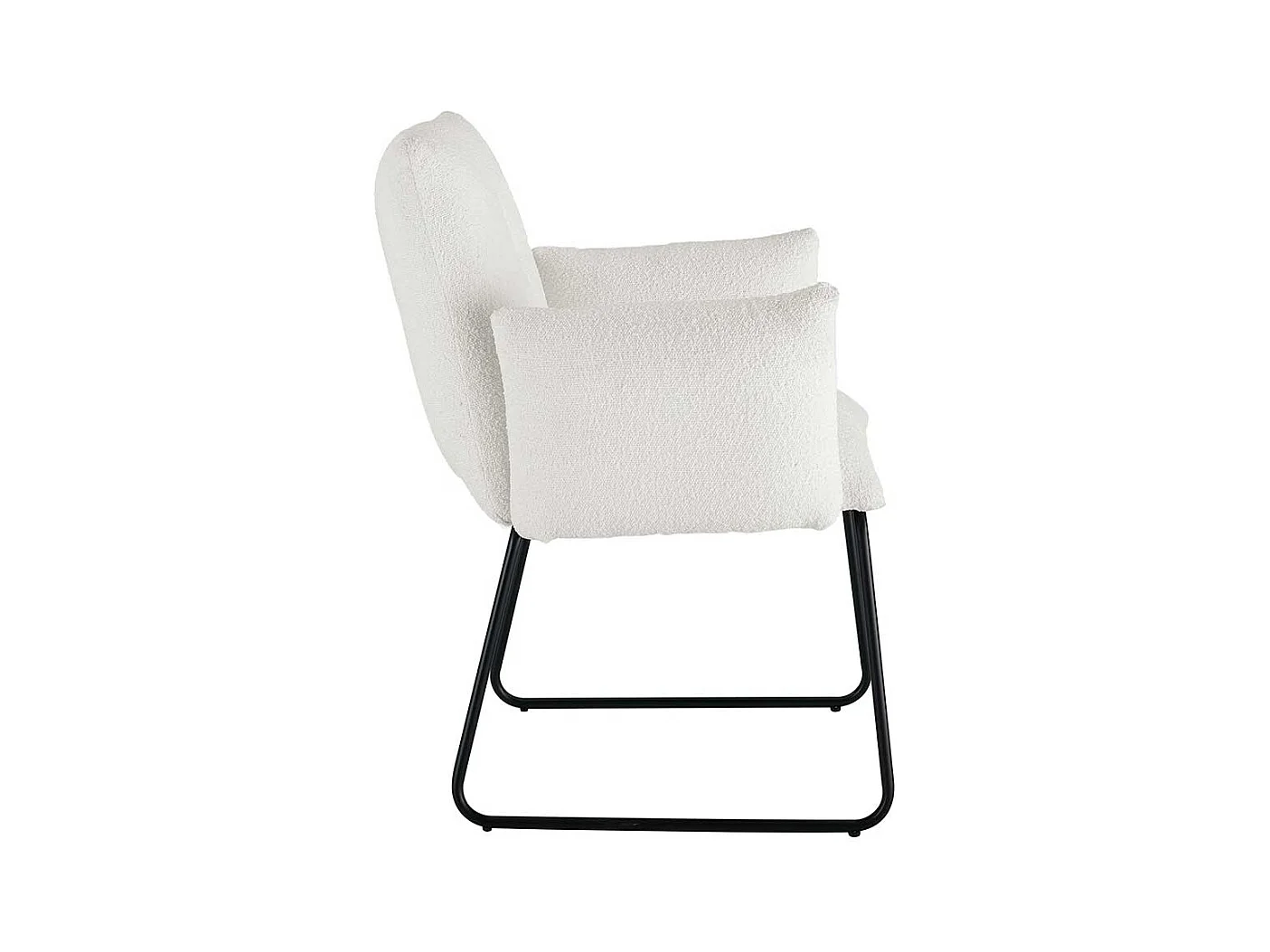 Armlehnstuhl Boucle Weiß mit Bügelgestell aus Metall 74 cm breit