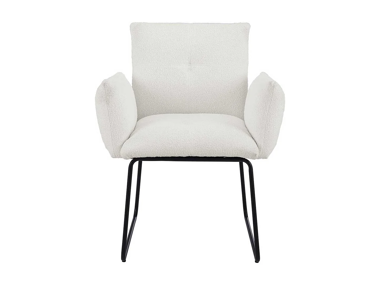 Armlehnstuhl Boucle Weiß mit Bügelgestell aus Metall 74 cm breit