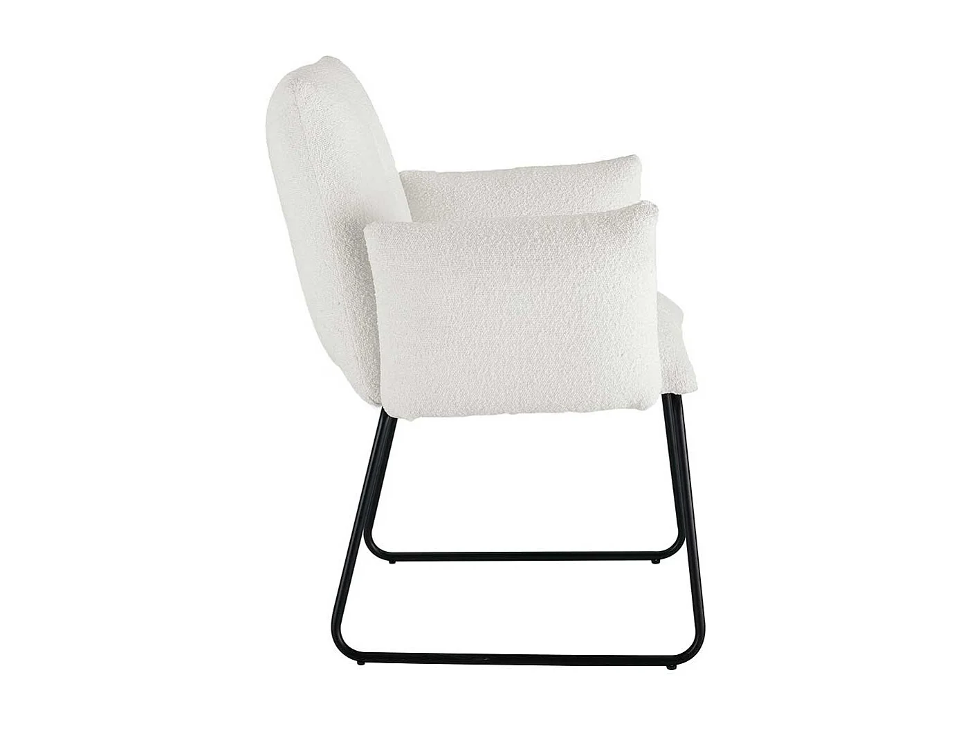 Armlehnstuhl Boucle Weiß mit Bügelgestell aus Metall 74 cm breit