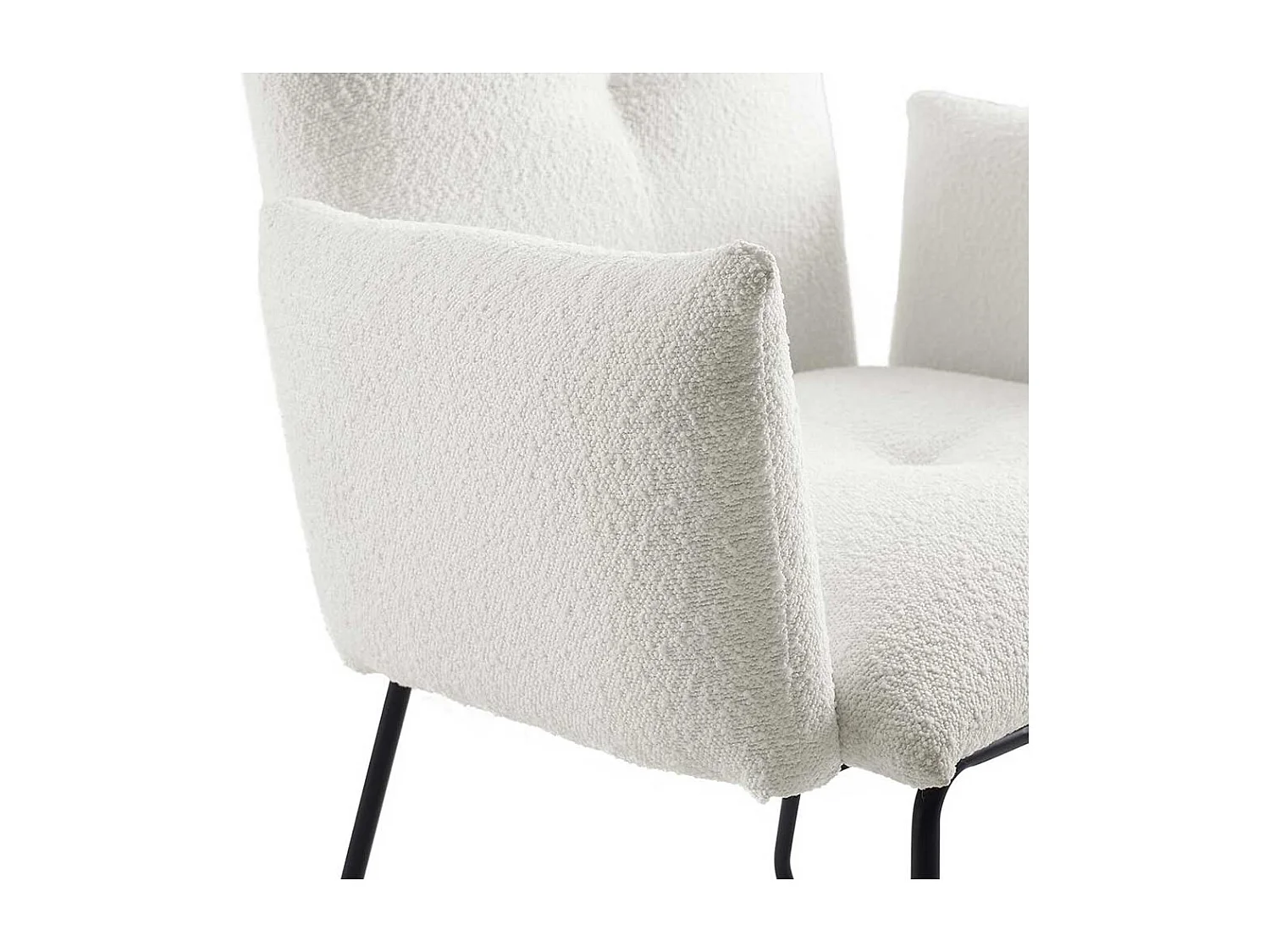 Armlehnstuhl Boucle Weiß mit Bügelgestell aus Metall 74 cm breit