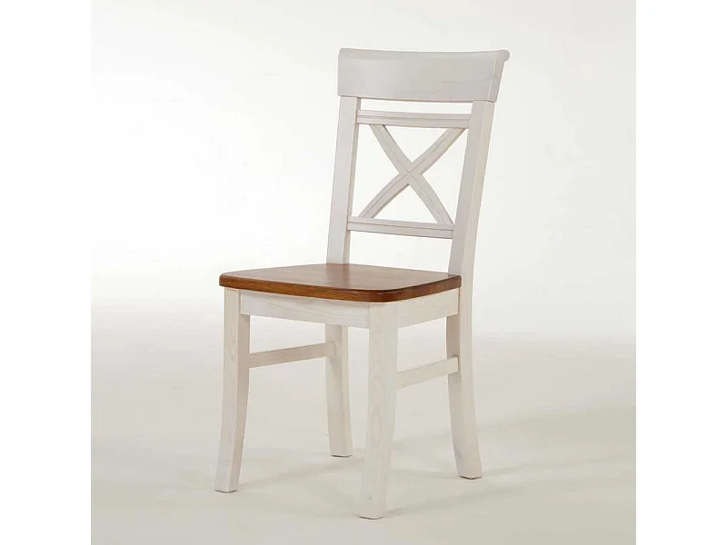 Esszimmerstuhl aus Kiefer Massivholz Weiß-Braun (2er Set)
