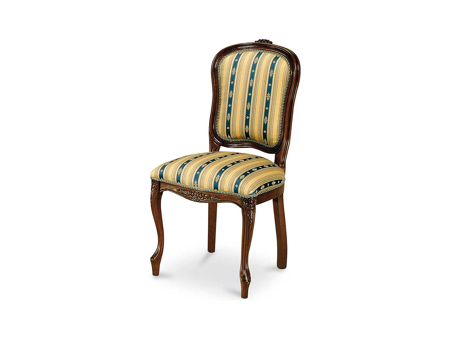 Polsterstuhl in Gelb Blau gestreift Nussbaumfarben