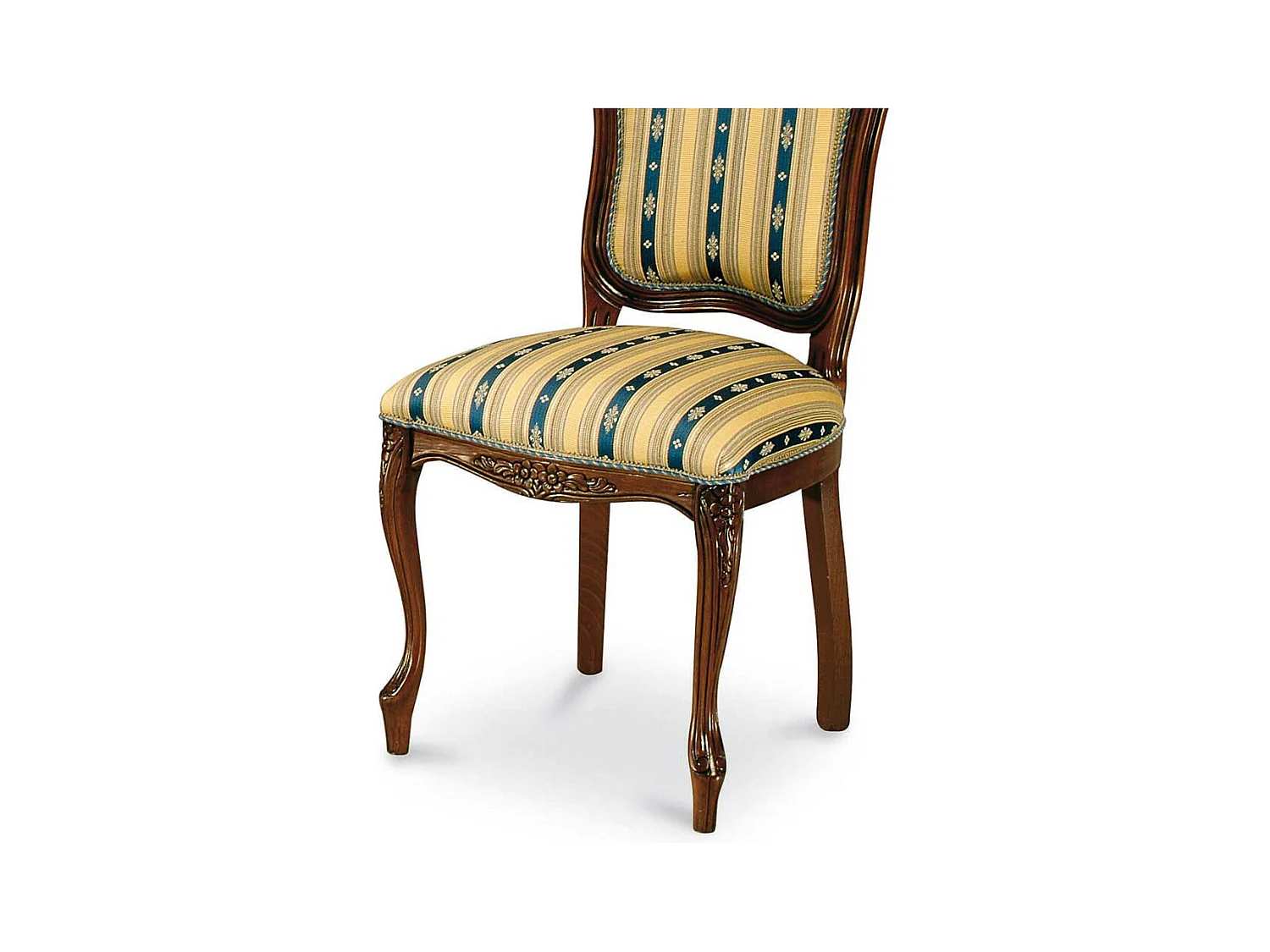 Polsterstuhl in Gelb Blau gestreift Nussbaumfarben