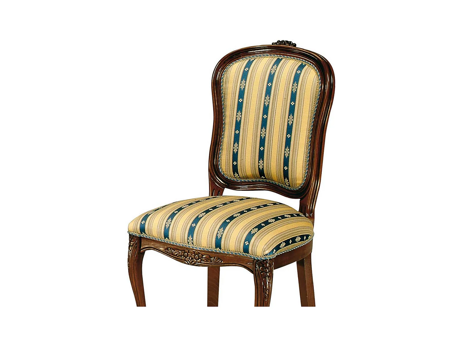 Polsterstuhl in Gelb Blau gestreift Nussbaumfarben