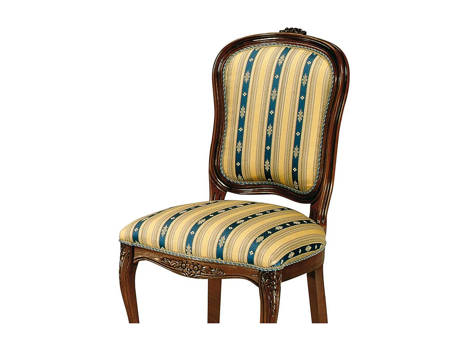 Polsterstuhl in Gelb Blau gestreift Nussbaumfarben