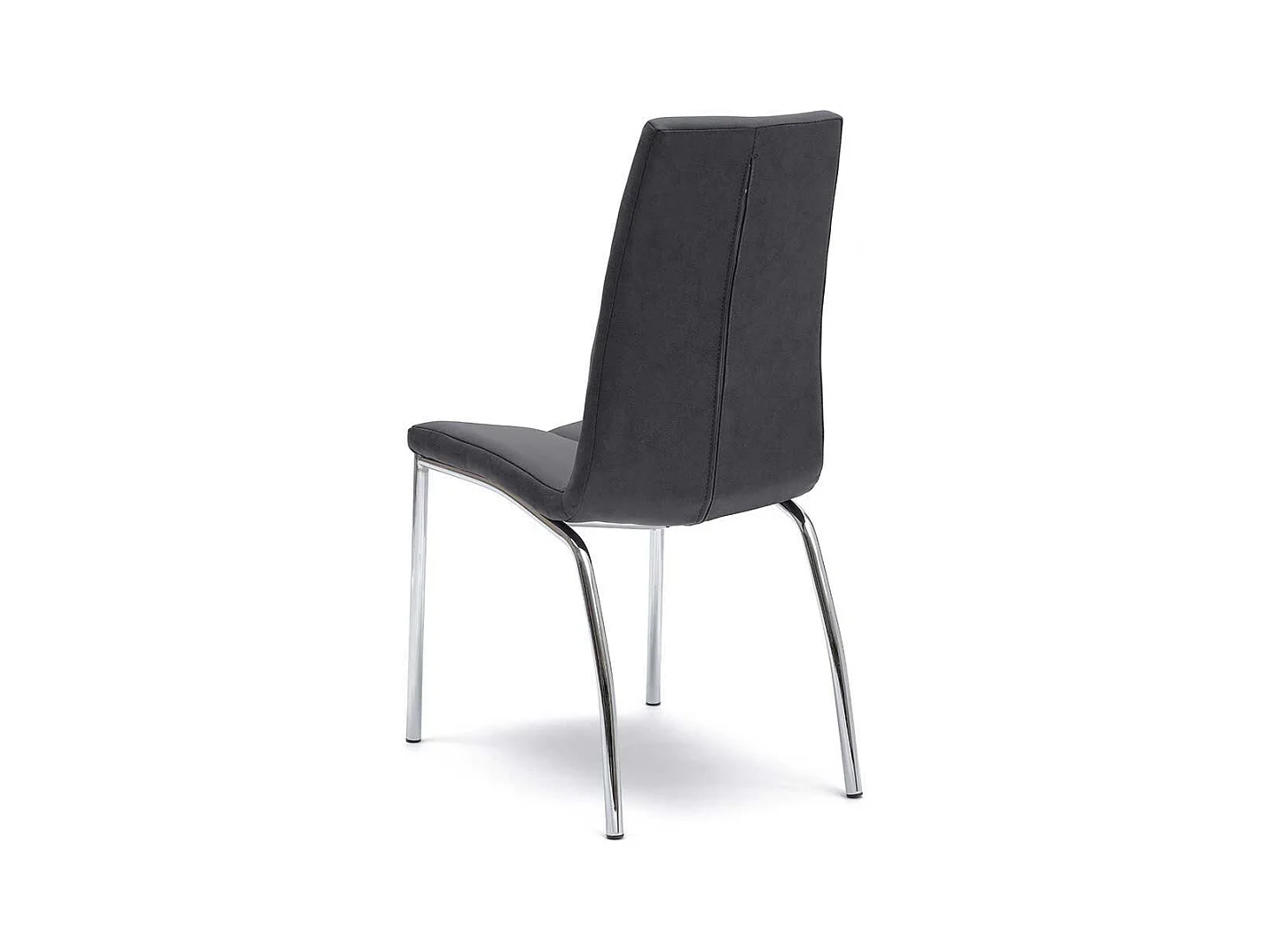 Vier Stühle in Dunkelgrau Kunstleder Stahl verchromt (4er Set)