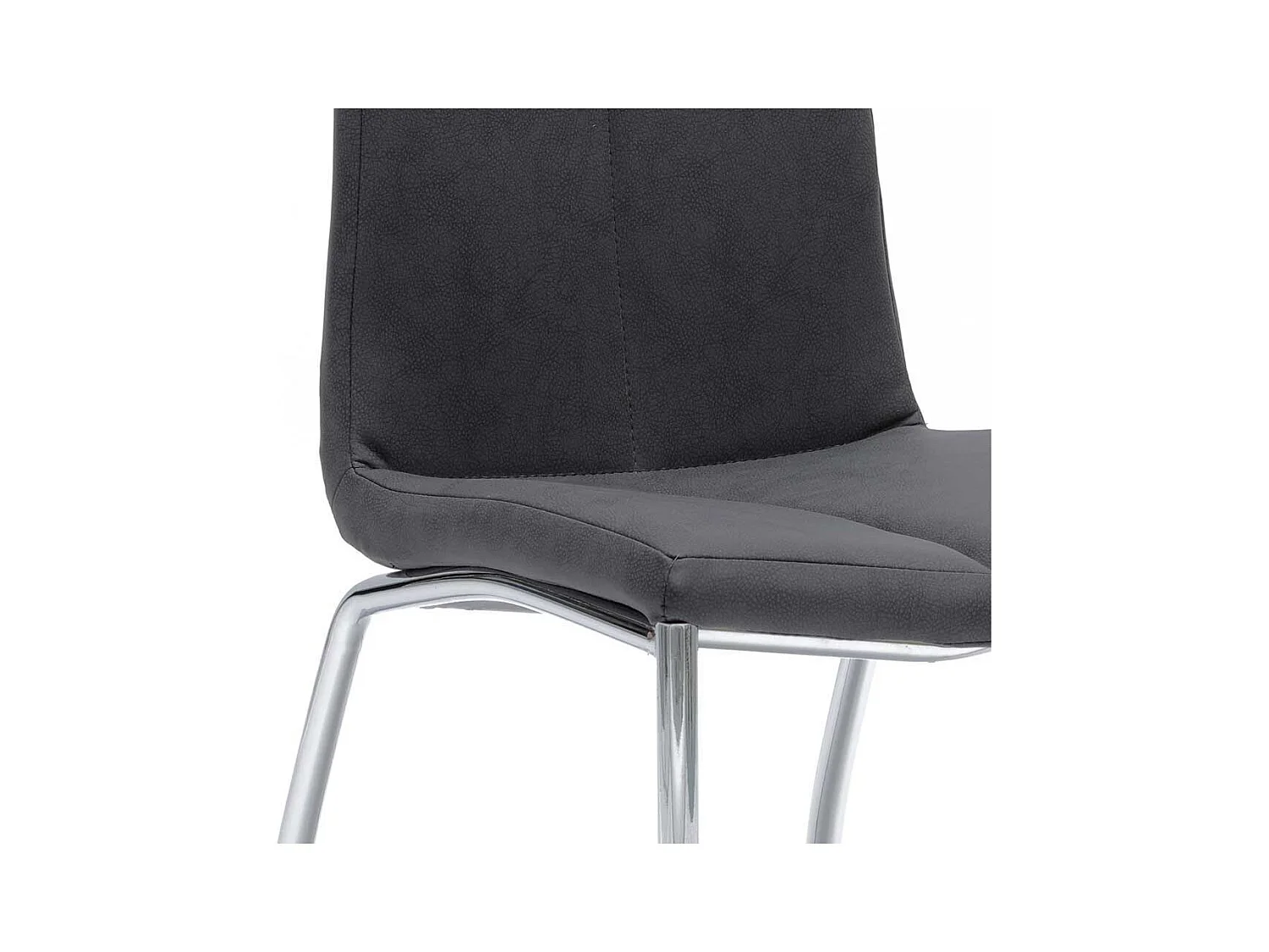 Vier Stühle in Dunkelgrau Kunstleder Stahl verchromt (4er Set)