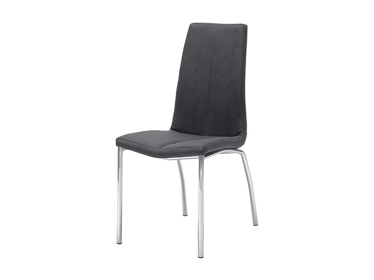 Vier Stühle in Dunkelgrau Kunstleder Stahl verchromt (4er Set)