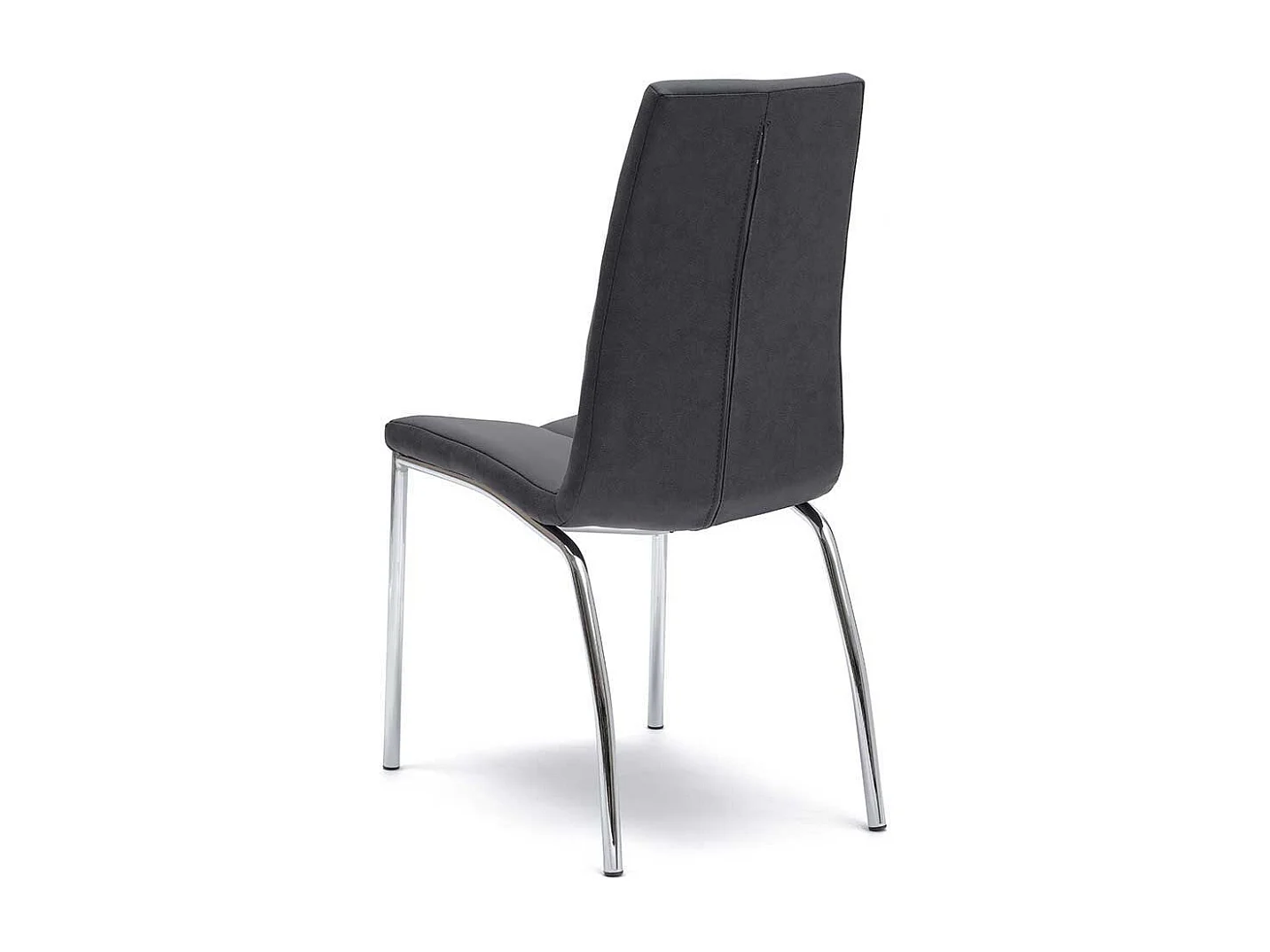 Vier Stühle in Dunkelgrau Kunstleder Stahl verchromt (4er Set)