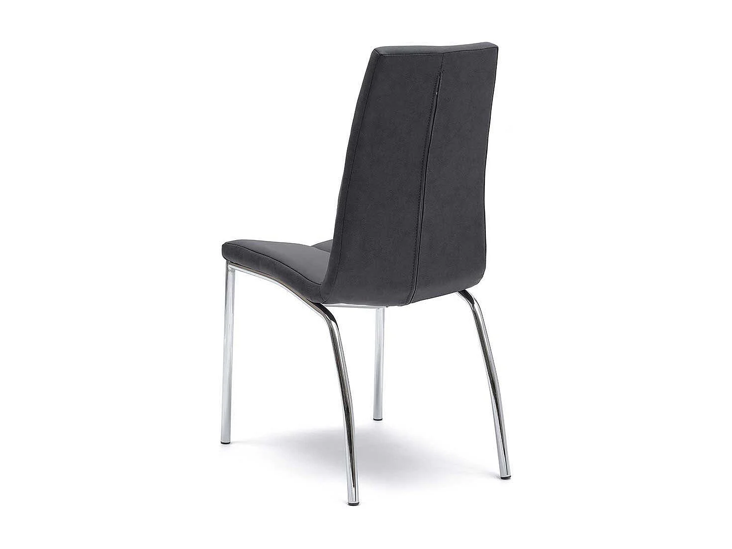 Vier Stühle in Dunkelgrau Kunstleder Stahl verchromt (4er Set)