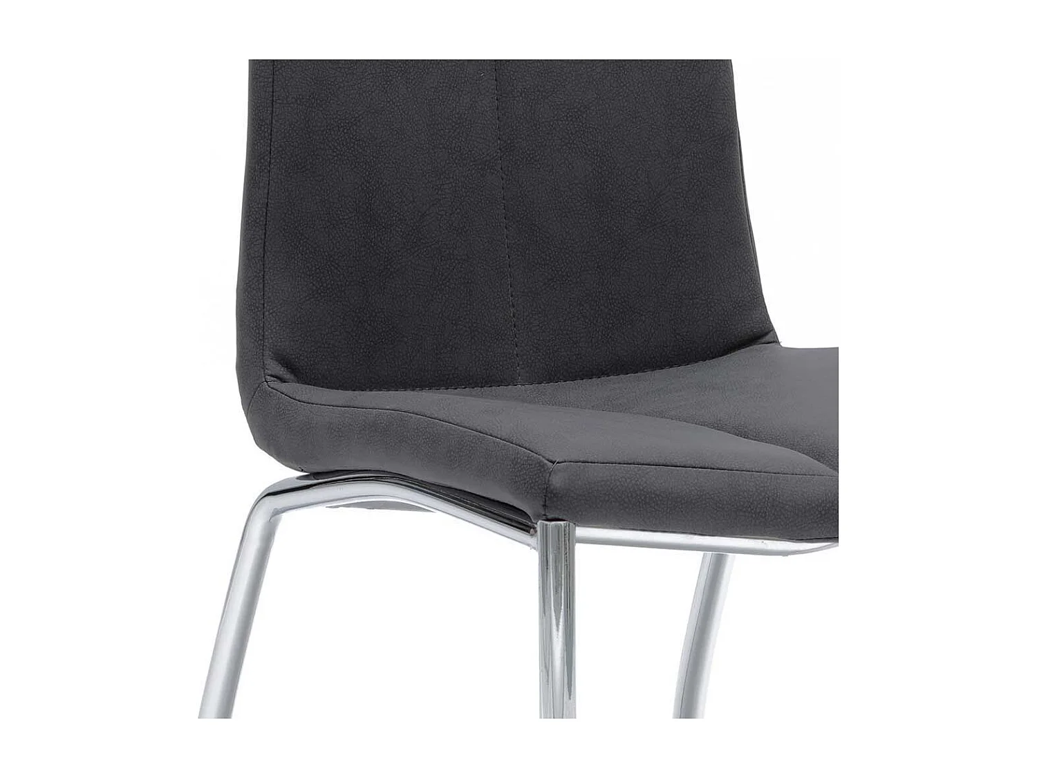 Vier Stühle in Dunkelgrau Kunstleder Stahl verchromt (4er Set)