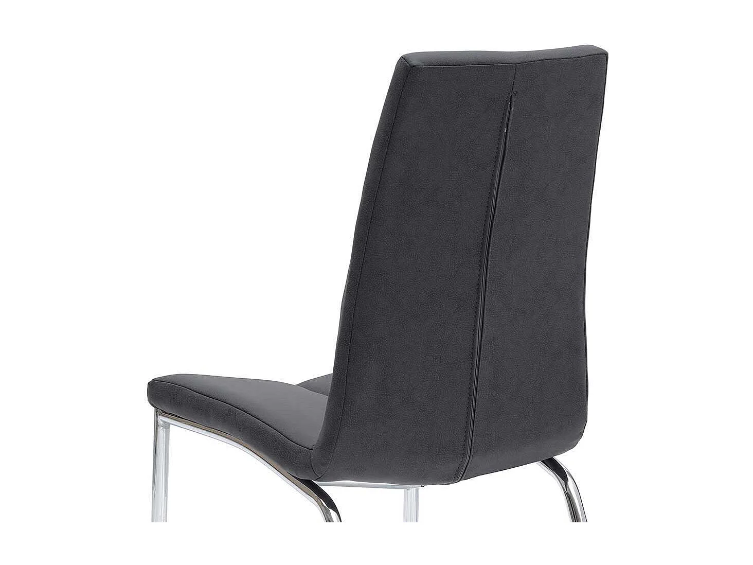 Vier Stühle in Dunkelgrau Kunstleder Stahl verchromt (4er Set)