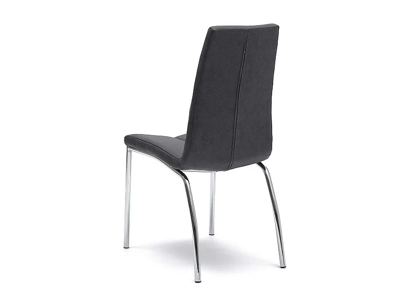 Vier Stühle in Dunkelgrau Kunstleder Stahl verchromt (4er Set)