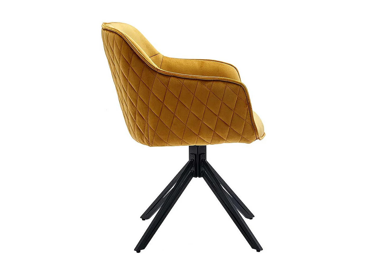 Drehbarer Esszimmerarmlehnstuhl in Gelb Samt Gestell aus Metall