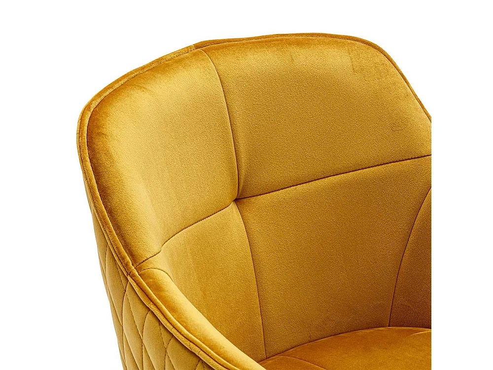 Drehbarer Esszimmerarmlehnstuhl in Gelb Samt Gestell aus Metall