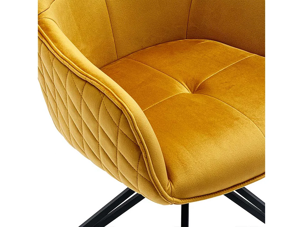 Drehbarer Esszimmerarmlehnstuhl in Gelb Samt Gestell aus Metall