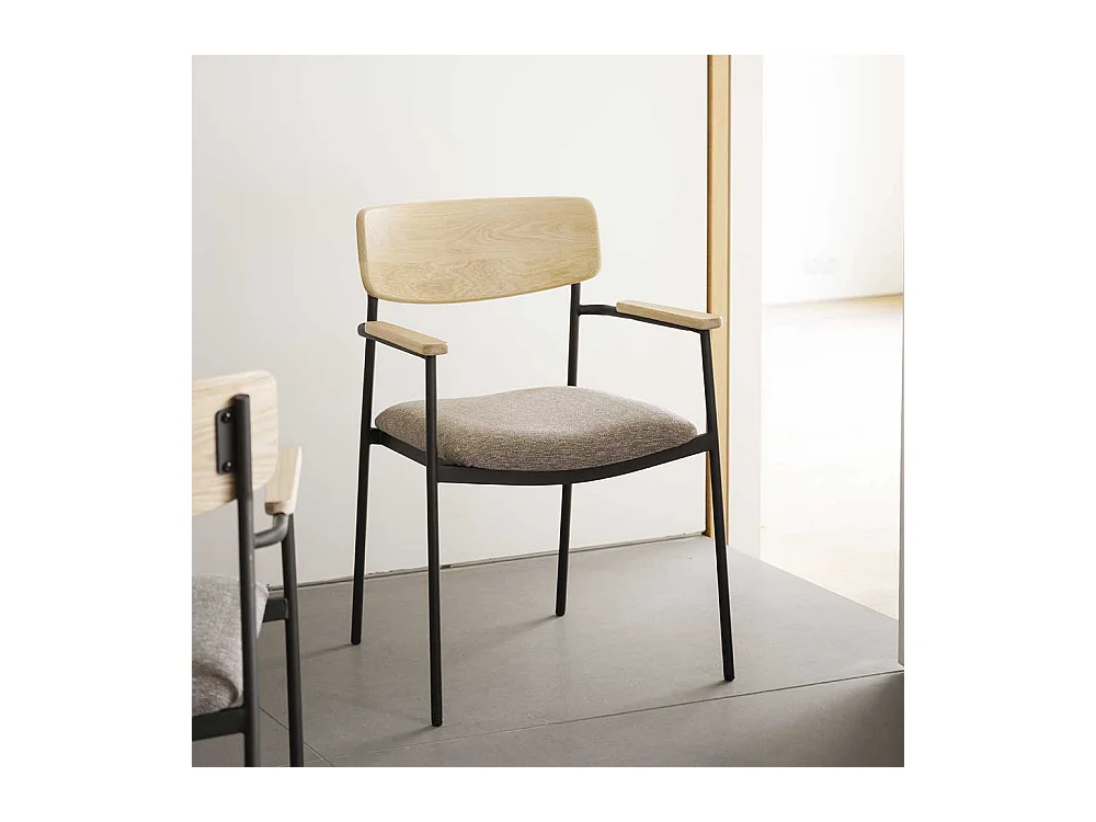 Stuhl Küche Kuechenstuhl mit Armlehnen und Metall Oberfläche (2er Set)