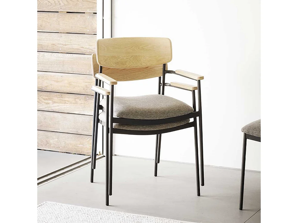 Stuhl Küche Kuechenstuhl mit Armlehnen und Metall Oberfläche (2er Set)