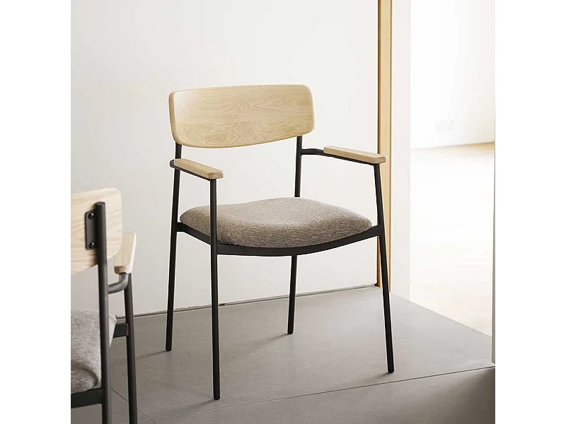 Stuhl Küche Kuechenstuhl mit Armlehnen und Metall Oberfläche (2er Set)