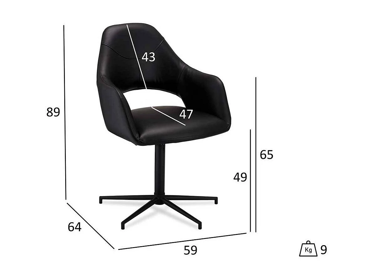 Drehstühle in Schwarz Kunstleder Armlehnen (2er Set)