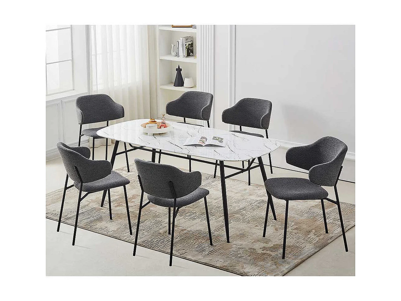 Esszimmerstuhl mit Armlehnen Boucle Stoff (2er Set)