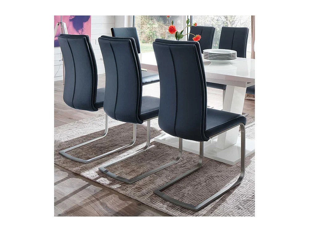 Freischwinger Set in Schwarz Kunstleder Edelstahl (4er Set)