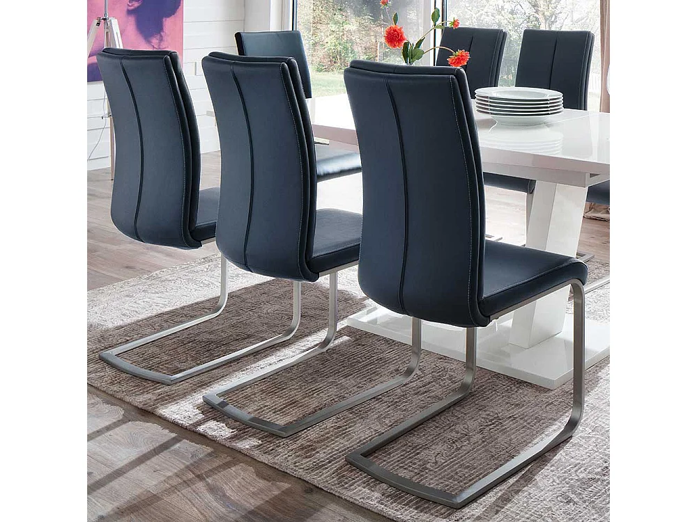 Freischwinger Set in Schwarz Kunstleder Edelstahl (4er Set)