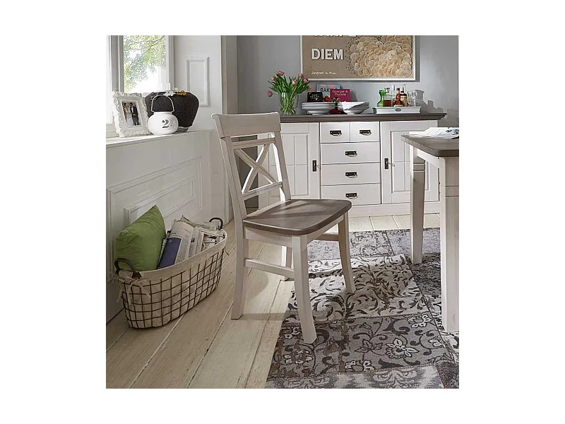 Massivholzstuhl im Landhausstil Weiß-Grau (2er Set)