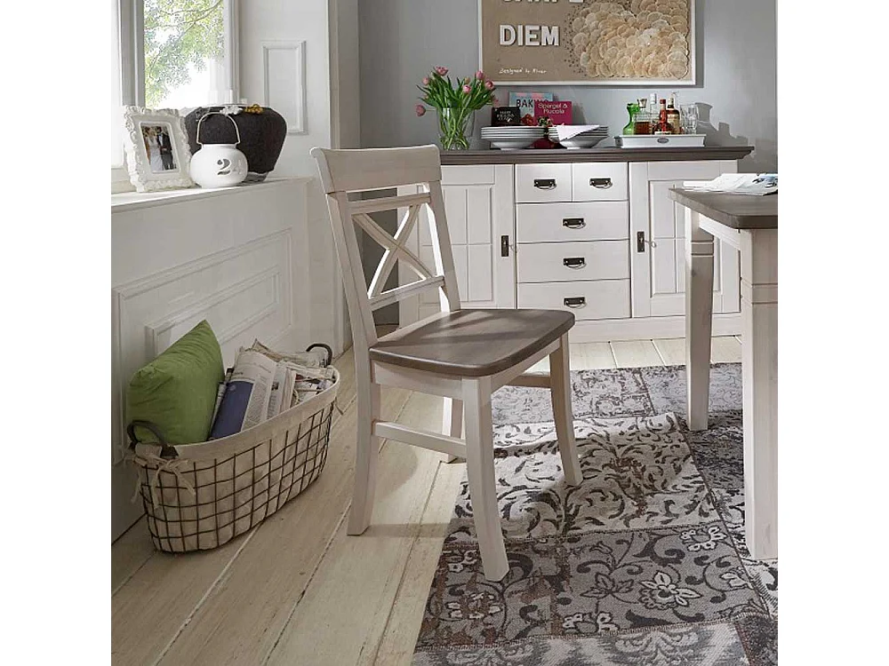Massivholzstuhl im Landhausstil Weiß-Grau (2er Set)