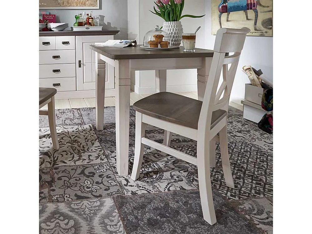 Massivholzstuhl im Landhausstil Weiß-Grau (2er Set)