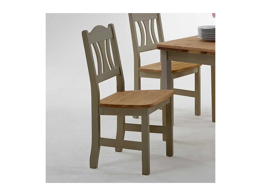 Holzstuhl in Grau Kiefer massiv Landhaus (2er Set)