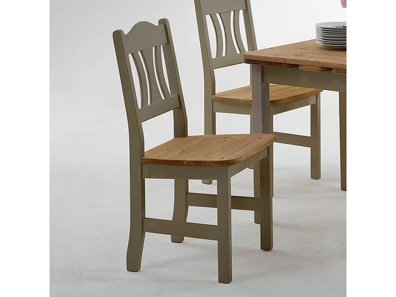 Holzstuhl in Grau Kiefer massiv Landhaus (2er Set)