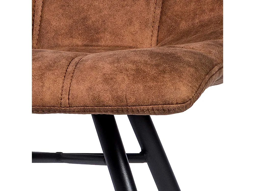 Moderner Esszimmerstuhl in Cognac Braun und Schwarz gepolstert