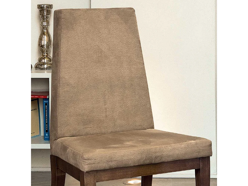 Esstischstuhl in Hellbraun Microfaser vier Holzbeinen in Nussbaumfarben