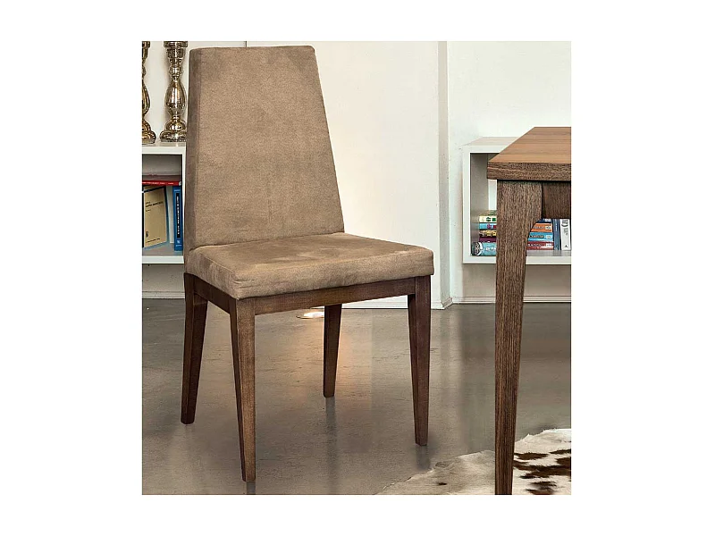 Esstischstuhl in Hellbraun Microfaser vier Holzbeinen in Nussbaumfarben