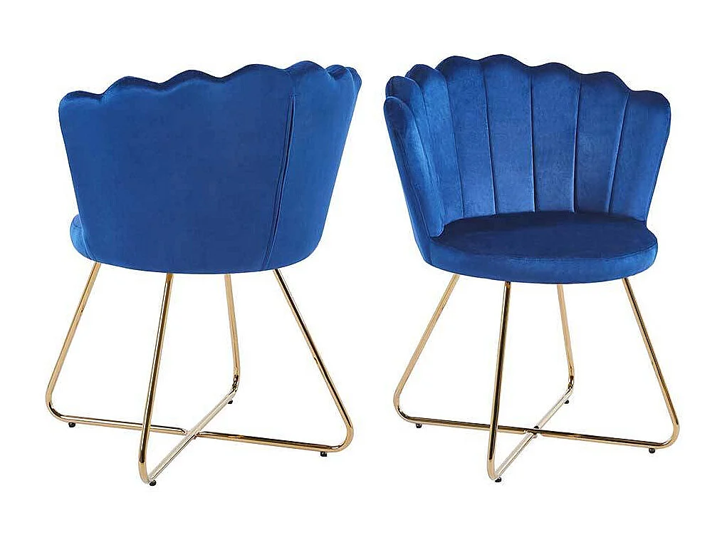 Samt Muschelstuhl Dunkelblau und Goldfarben Gestell aus Metall (2er Set)