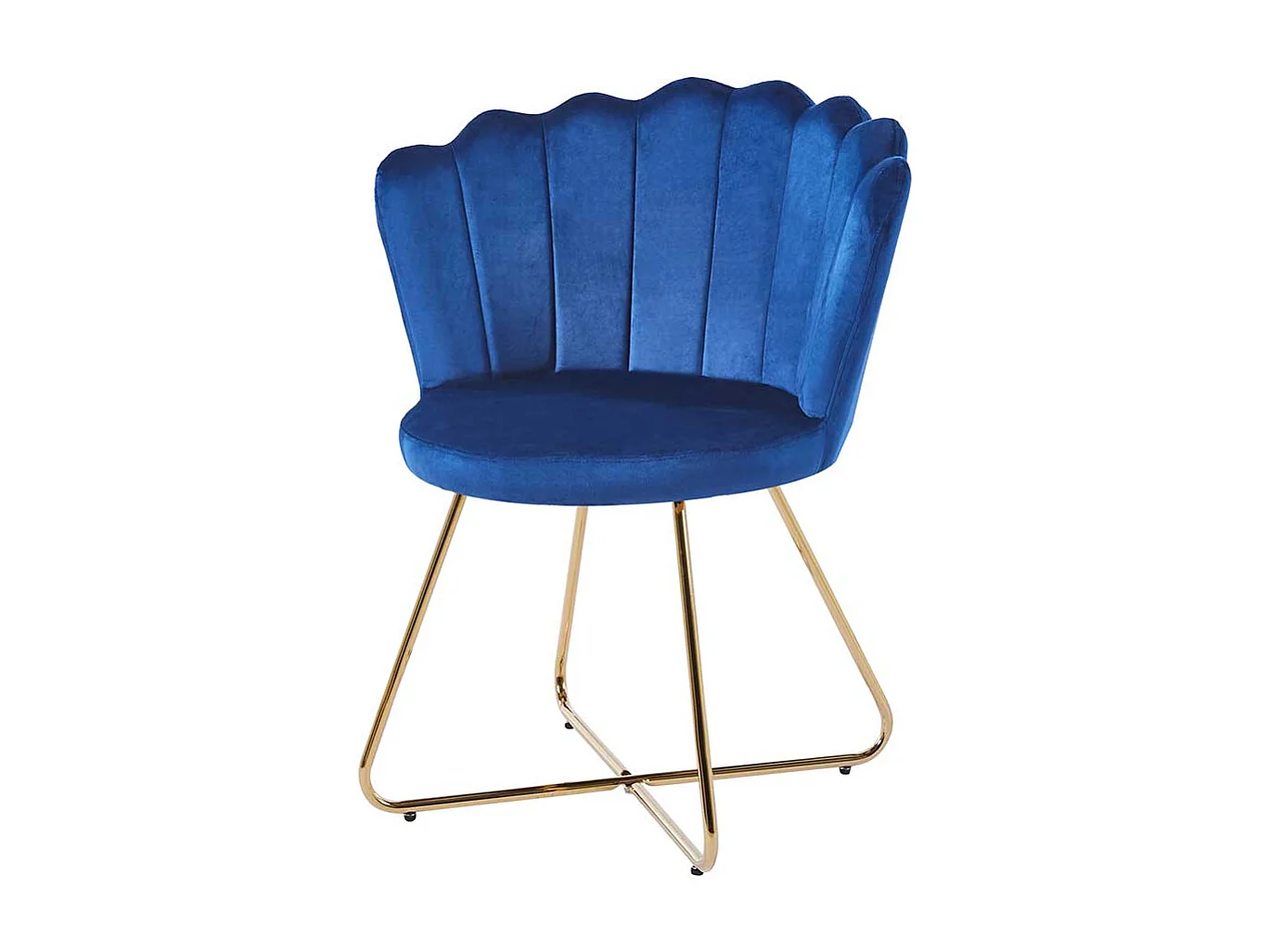 Samt Muschelstuhl Dunkelblau und Goldfarben Gestell aus Metall (2er Set)