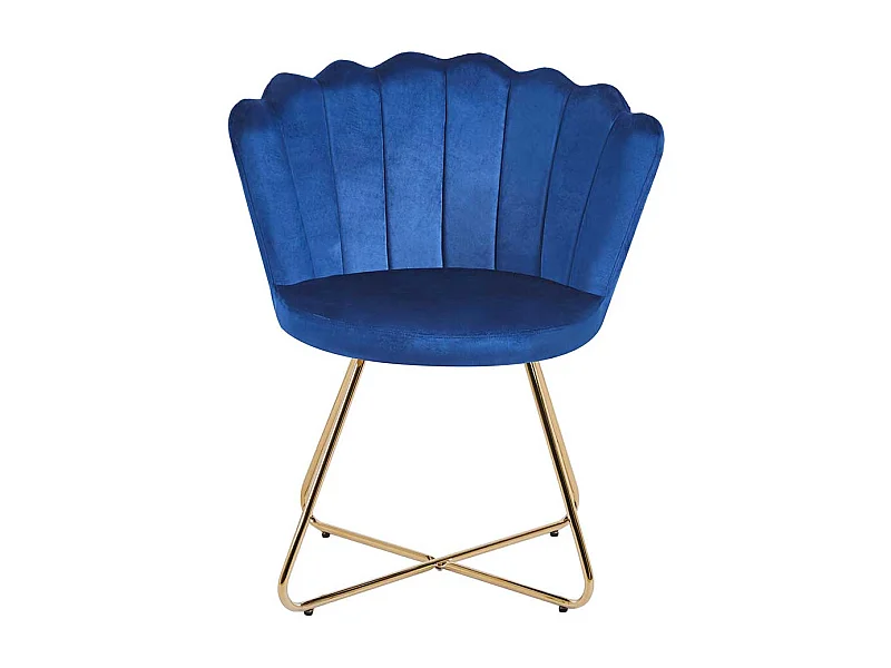 Samt Muschelstuhl Dunkelblau und Goldfarben Gestell aus Metall (2er Set)