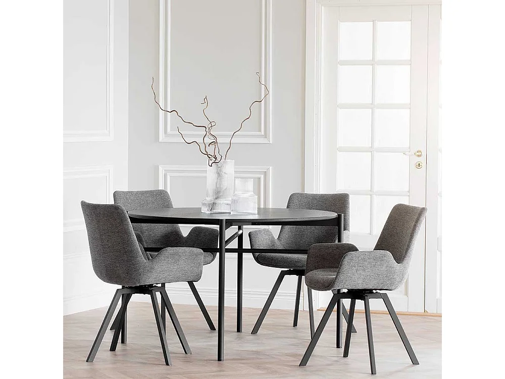 Armlehnenstühle im Skandi Design Webstoff & Metall (2er Set)