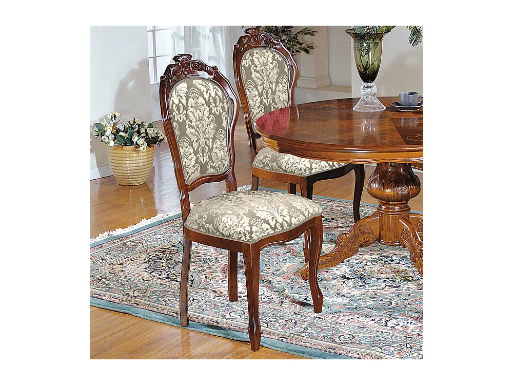 Esszimmerpolsterstuhl im Barockstil Nussbaumfarben Taupe Creme