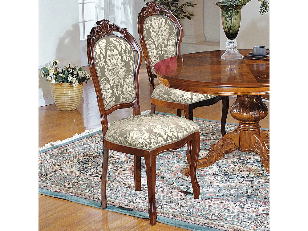 Esszimmerpolsterstuhl im Barockstil Nussbaumfarben Taupe Creme