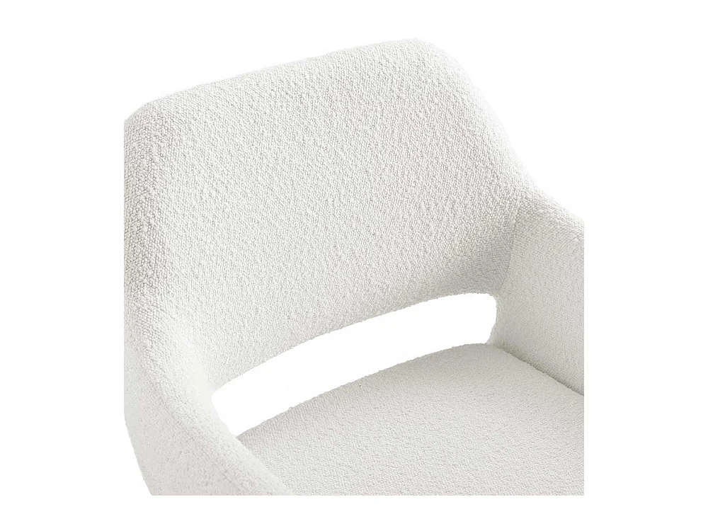 Polsterstuhl mit Rückenausschnitt aus Boucle Stoff Weiß