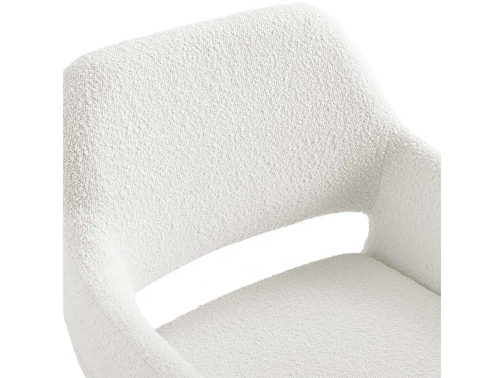 Polsterstuhl mit Rückenausschnitt aus Boucle Stoff Weiß