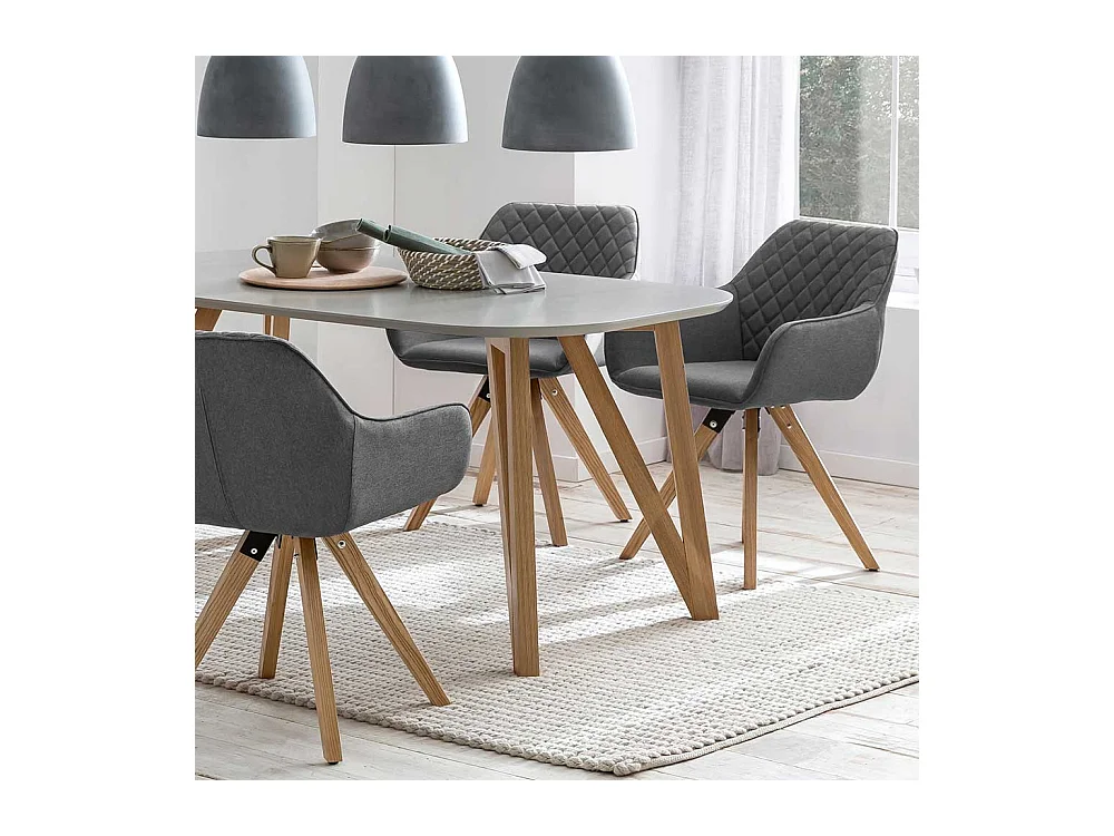 Armlehnen Polsterstühle in Grau Webstoff Eiche Massivholzgestell (2er Set)